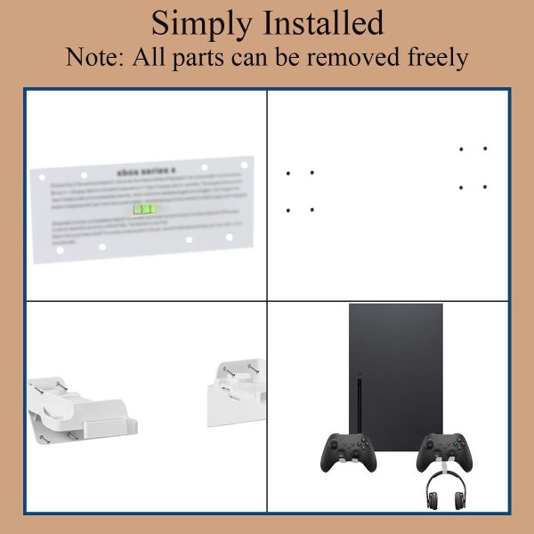 ⁦Wall Mount Bracket Bundle Kits with Dust Cover for XBOX Series X, Double Controller Bracket with Charging Hole & Headphone Wall Mount, Space Saving Design with Charging Cable and Spirit Level , Easy⁩ - الصورة ⁦8⁩