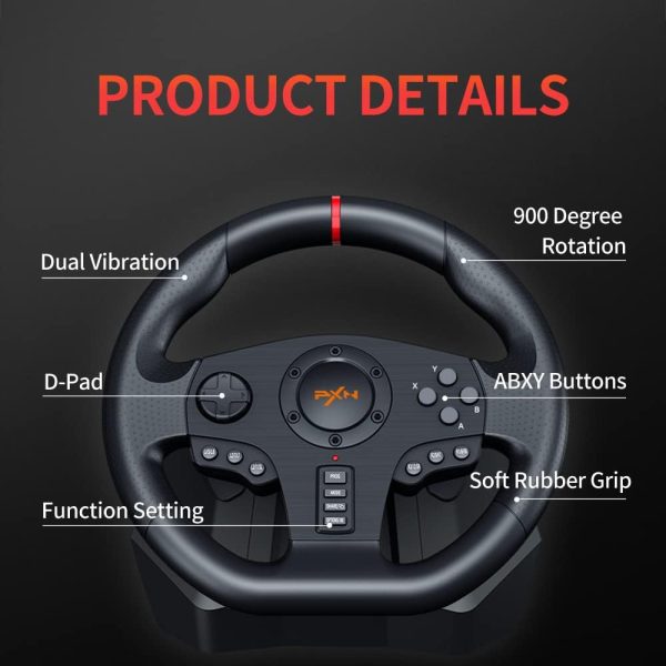 ⁦PXN PC Racing Wheel, V900 Universal Usb Car Sim 270/900 degree Race Steering Wheel with Pedals for Xbox, One,Xbox Series X/S, PS3, PS4, Switch,Android TV، من بي اكس ان، رمادي⁩ - الصورة ⁦6⁩