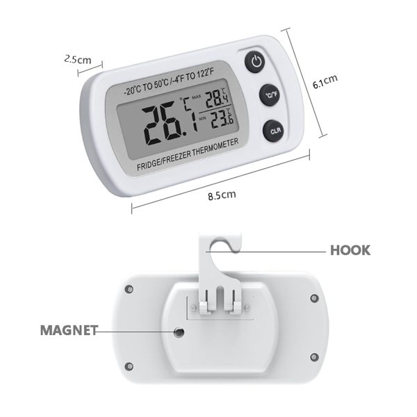 ⁦ميزان حرارة للثلاجة مقاوم للماء من جيه جوجكل، ميزان حرارة رقمي لغرفة الفريزر، وظيفة تسجيل بحد اقصى/دقيقة، شاشة LCD كبيرة وظهر مغناطيسي للمطبخ والمنزل والمطاعم⁩ - الصورة ⁦5⁩