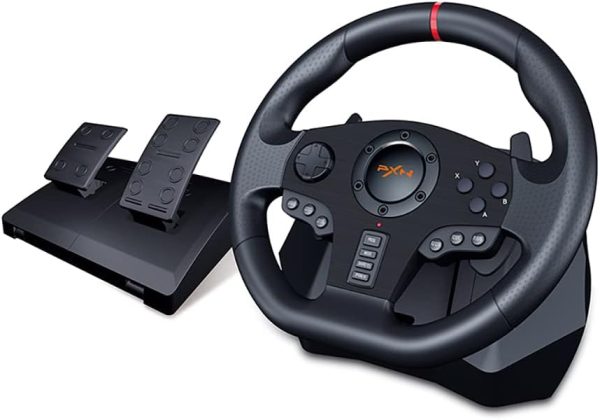 PXN PC Racing Wheel, V900 Universal Usb Car Sim 270/900 degree Race Steering Wheel with Pedals for Xbox, One,Xbox Series X/S, PS3, PS4, Switch,Android TV، من بي اكس ان، رمادي