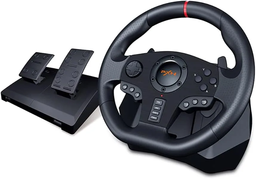 PXN PC Racing Wheel, V900 Universal Usb Car Sim 270/900 degree Race Steering Wheel with Pedals for Xbox, One,Xbox Series X/S, PS3, PS4, Switch,Android TV، من بي اكس ان، رمادي