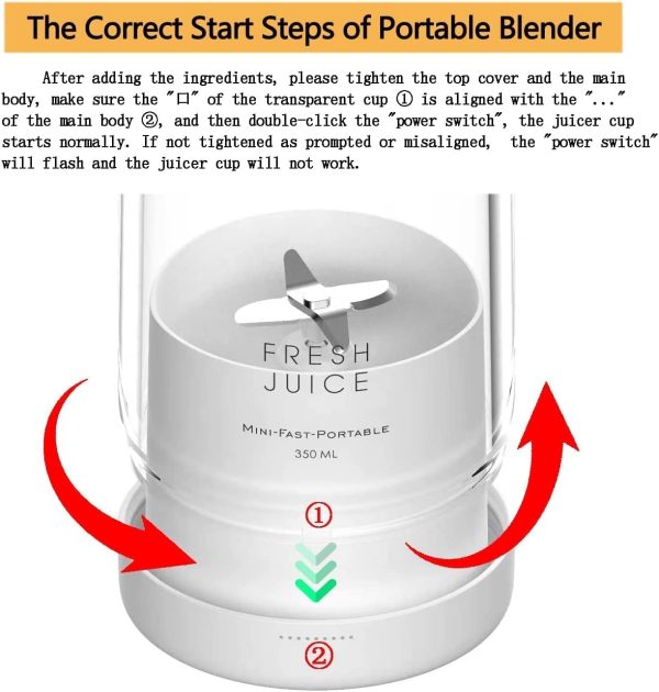 ⁦خلاط بحجم شخصي محمول يعمل بالبطارية صغير قابل لاعادة الشحن بمنفذ USB خلط العصير وخلط الثلج ابيض من تي كيه بي دي 500.0 واط⁩ - الصورة ⁦2⁩