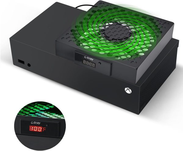 G-STORY Lüfter für Xbox Series S, Lüftergeschwindigkeit wird automatisch durch Temperatur angepasst, zwei Temperaturen, geräuscharm, 3 Geschwindigkeiten 1500/1750/2000 U/min (140 mm) mit RGB-LED