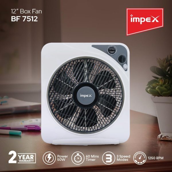 ⁦امبيكس مروحة صندوق BF 7512 50 واط 12 انش، عدد المنافذ: 3، ابيض⁩ - الصورة ⁦2⁩