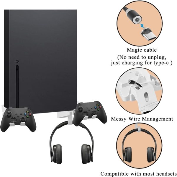 ⁦Wall Mount Bracket Bundle Kits with Dust Cover for XBOX Series X, Double Controller Bracket with Charging Hole & Headphone Wall Mount, Space Saving Design with Charging Cable and Spirit Level , Easy⁩ - الصورة ⁦2⁩