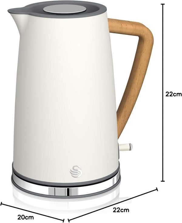 ⁦غلاية ماء لسرعة الغليان من سوان SK14610WHTN، ذراع مسك بتأثير الخشب، غطاء ناعم الملمس ولمسة نهائية غير لامعة، 3 كيلو واط، 1.7 لتر، بلون القطن الابيض⁩ - الصورة ⁦11⁩