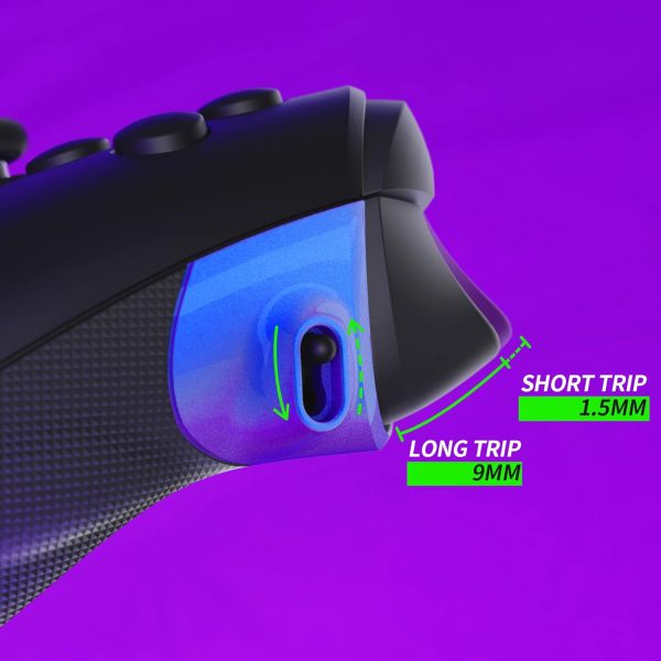 ⁦eXtremeRate Flexor Clicky Rubberized Side Rail Panels Trigger Stop Kit for Xbox Series X & S Controller, Diamond Textured Chameleon Purple Blue Ergonomic Trigger Stopper Handle Grips for Xbox Core⁩ - الصورة ⁦6⁩