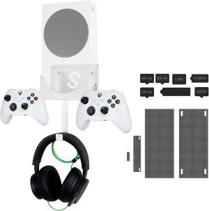 Wall Mount for XBOX Series S, XBOX Series S Wall Mount Kit, with Detachable Controller Holder & Headphone Hanger & Dust Plugs Net kits, Metal Stand for XBOX Series S (NOT FOR XBOX ONE S)