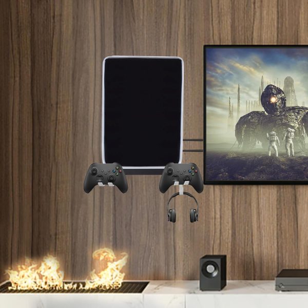 ⁦Wall Mount Bracket Bundle Kits with Dust Cover for XBOX Series X, Double Controller Bracket with Charging Hole & Headphone Wall Mount, Space Saving Design with Charging Cable and Spirit Level , Easy⁩ - الصورة ⁦6⁩