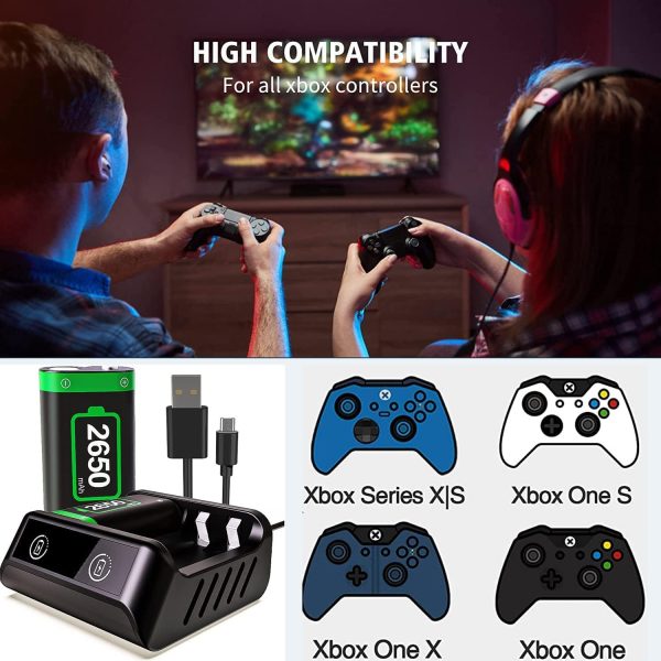 ⁦بطاريات قابلة لاعادة الشحن من لويكي لاذرع تحكم Xbox Series X/S بطاريتان بسعة عالية 2650mAh مع شاحن حزمة 2 في 1 مؤشر LED ملحقات شحن لاكس بوكس سلسلة اكس/اس USB أسود⁩ - الصورة ⁦5⁩