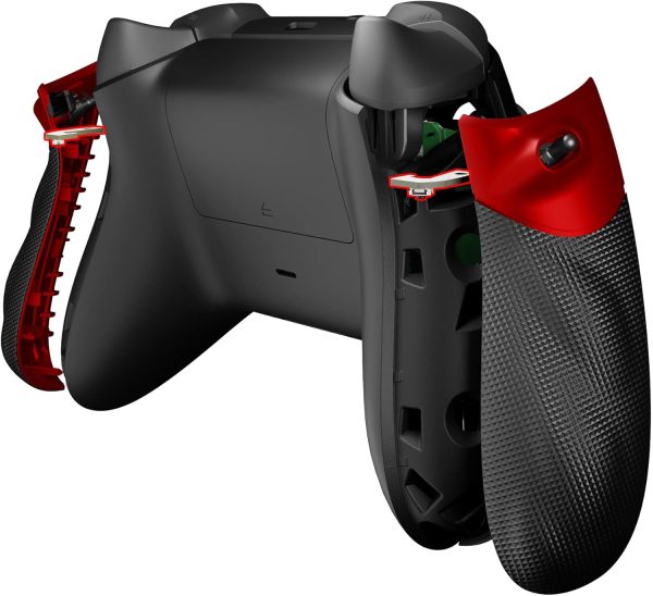 ⁦eXtremeRate Flexor Clicky Rubberized Side Rail Grips Trigger Stop Kit for Xbox Series X & S Controller, Diamond Textured Scarlet Red Ergonomic Trigger Stopper Handle Grips for Xbox Core Controller⁩ - الصورة ⁦4⁩