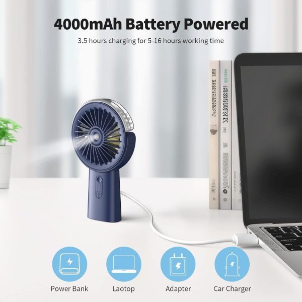 ⁦اوتولونب مروحة رذاذ محمولة باليد 4000mAh باور بانك قابل لاعادة الشحن صغيرة قابلة للتعديل بزاوية 90 درجة مياه للتبريد الشخصي للرجال والنساء للسفر والمنزل والخارج ازرق داكن عدد المنافذ: 5 7.5 واط ساعي⁩ - الصورة ⁦3⁩