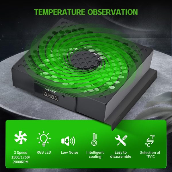 ⁦G-STORY Lüfter für Xbox Series S, Lüftergeschwindigkeit wird automatisch durch Temperatur angepasst, zwei Temperaturen, geräuscharm, 3 Geschwindigkeiten 1500/1750/2000 U/min (140 mm) mit RGB-LED⁩ - الصورة ⁦3⁩