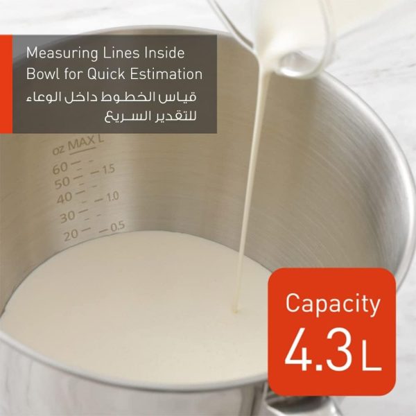 ⁦ماكينة المطبخ MK-CM300 بلون ابيض من باناسونيك، تعجن ما يصل الى 1 كجم، وعاء ضيق 4.3 لتر من الستانلس ستيل مع ممسك، ضمان لمدة سنة⁩ - الصورة ⁦4⁩