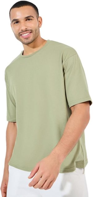 تيشيرت قطن كبير الحجم برقبة دائرية ضيقة للرجال من ستايلي