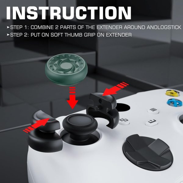 ⁦بلايريلم موسع عصا الابهام نو فولينج اوف وغطاء قبضة سيليكون مجموعتين لذراع تحكم Xbox Series X/S وXbox One S/X (اخضر ويرلبول)⁩ - الصورة ⁦3⁩
