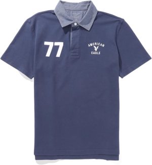 قميص بولو للرجبي فليكس بيكيه للرجال من اميريكان ايجل، مقاس M، لون أزرق داكن