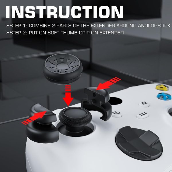 ⁦بلايريلم طقم موسع عصا الابهام مضاد للسقوط وغطاء مقبض من السيليكون لسلسلة Xbox X/S وXbox One S/X (تيربو بلاك)⁩ - الصورة ⁦3⁩