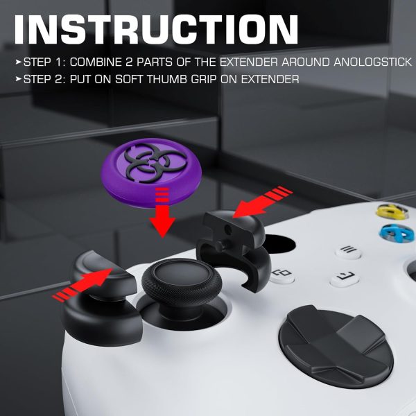 ⁦بلايريلم موسع عصا الابهام نو فلينج اوف وغطاء قبضة سيليكون مجموعتين لاجهزة تحكم Xbox Series X/S وXbox One S/X (ارجواني فاتح)⁩ - الصورة ⁦3⁩