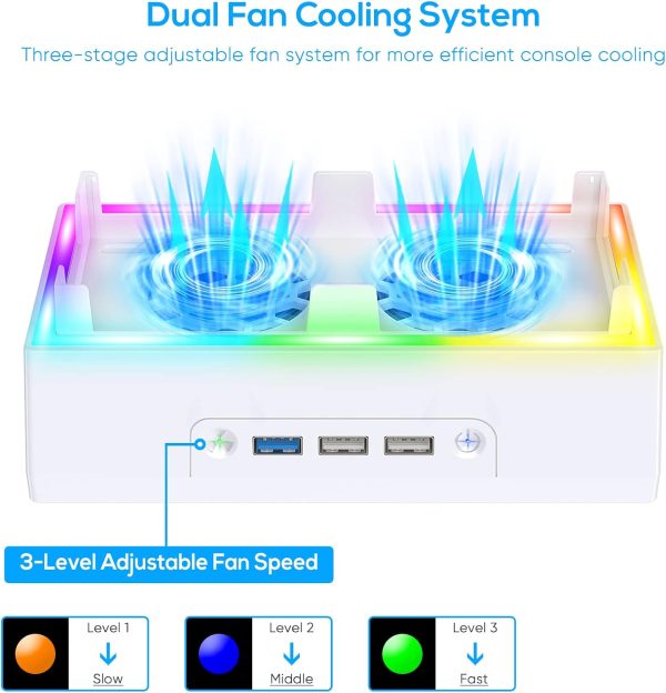 ⁦حامل يثبت على الحائط لجهاز Xbox Series S من جوريكسر، حامل مروحة تبريد باضاءة RGB عمودية مع 2 × حامل وحدة تحكم ومنافذ USB ممتدة لوحدة تحكم Xbox Series S⁩ - الصورة ⁦7⁩