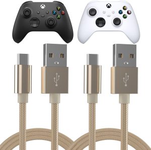 توك وركس كيبل شاحن لوحدة التحكم متوافق مع ذراع تحكم Xbox X/S، USB C الى USB A - سلك شحن سريع مغطى بالنايلون بطول 6 قدم لجهاز اكس بوكس اكس/اس (ذهبي، عبوة من قطعتين)