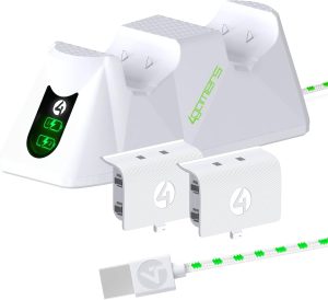 4Gamers Sx-C100 X Twin Charging Dock Compatible with Xbox Series X/S - White Including 2 Rechargeable Batteries