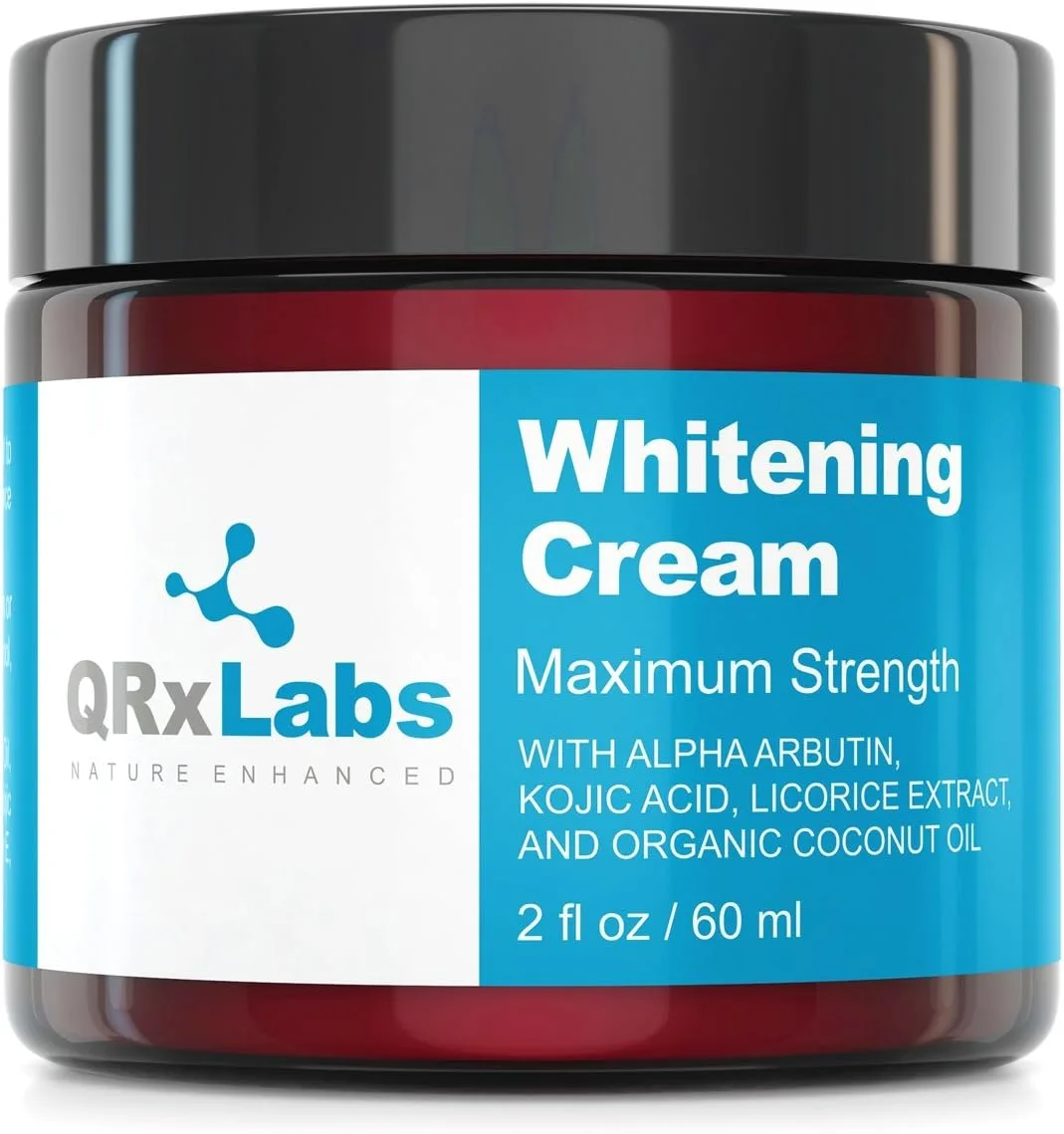 كريم تبييض البشرة QRxLabs مع ألفا أربوتين وحمض الكوجيك ومستخلص جذر عرق السوس القوة القصوى لتفتيح الوجه والرقبة والجسم والبقع الداكنة وفرط التصبغ والكلف وأضرار أشعة الشمس 2 أونصة سائلة 2.0 Fl Oz