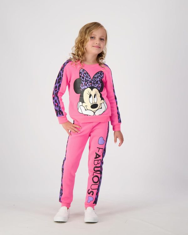 ⁦Disney Minnie Mouse Girls’ Sweatshirt and Jogger Set for Toddler and Little Kids – Pink⁩ - الصورة ⁦8⁩