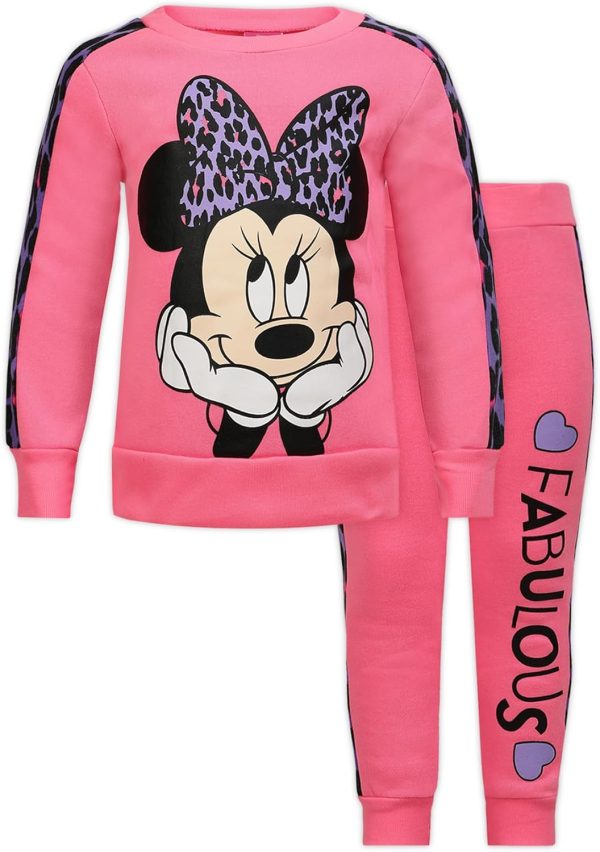 Disney Minnie Mouse Girls’ Sweatshirt and Jogger Set for Toddler and Little Kids – Pink