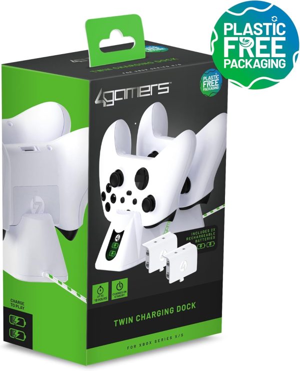 ⁦4Gamers Sx-C100 X Twin Charging Dock Compatible with Xbox Series X/S - White Including 2 Rechargeable Batteries⁩ - الصورة ⁦3⁩