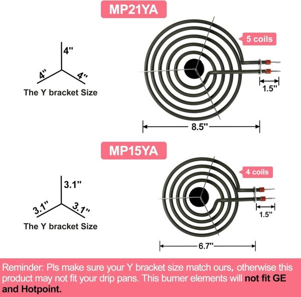 ⁦ال اكس يو ان مجموعة وحدة شعلة كهربائية MP22YA من 4 قطع، 2 × MP15YA 6 انش و2 × MP21YA 8 انش، مجموعة شعلات بديلة لمواقد كينمور وهاردويك وويرلبول ومايتاج ونورج⁩ - الصورة ⁦3⁩