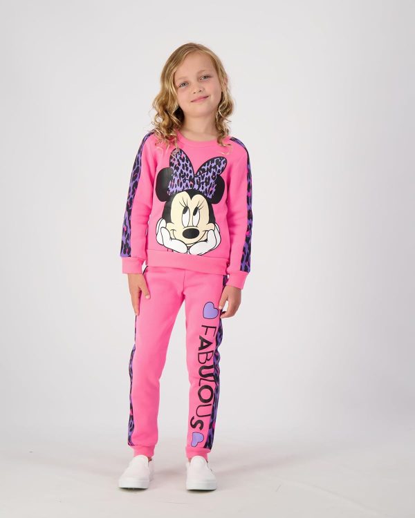 ⁦Disney Minnie Mouse Girls’ Sweatshirt and Jogger Set for Toddler and Little Kids – Pink⁩ - الصورة ⁦9⁩