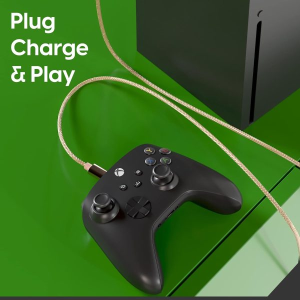 ⁦توك وركس كيبل شاحن لوحدة التحكم متوافق مع ذراع تحكم Xbox X/S، USB C الى USB A - سلك شحن سريع مغطى بالنايلون بطول 6 قدم لجهاز اكس بوكس اكس/اس (ذهبي، عبوة من قطعتين)⁩ - الصورة ⁦7⁩