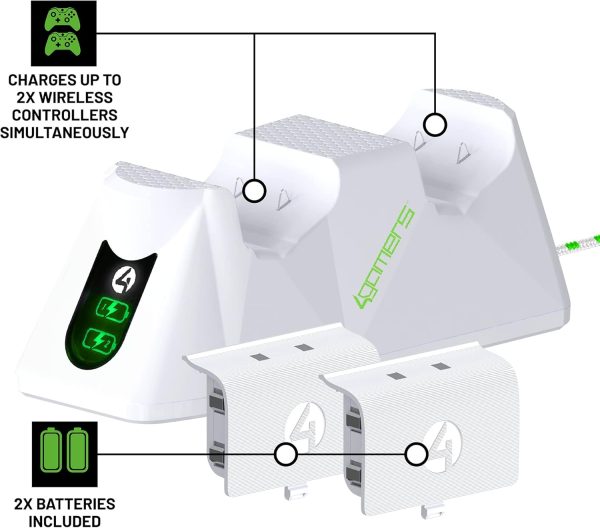 ⁦4Gamers Sx-C100 X Twin Charging Dock Compatible with Xbox Series X/S - White Including 2 Rechargeable Batteries⁩ - الصورة ⁦4⁩