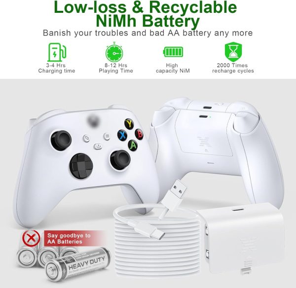 ⁦كيكوكل بطاريات شحن سريع قابلة لاعادة الشحن لوحدة تحكم Xbox سلسلة اس/اكس، 2 × 1400 مللي امبير في الساعة، ملحقات شاحن بطارية وحدة تحكم Xbox مع شنطة تخزين، NiMh⁩ - الصورة ⁦3⁩