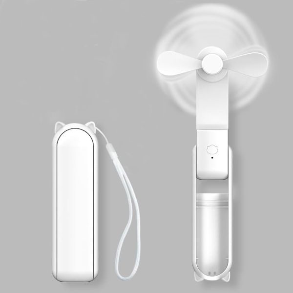 كويه مروحة صغيرة محمولة قابلة لاعادة الشحن بمنفذ USB وبطارية 1200mAh و3 سرعات للتعديل رموش شخصية للطي للفتيات والنساء للسفر والاماكن الخارجية ابيض 8.0 واط