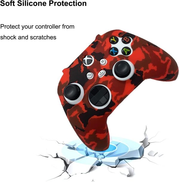 ⁦Silicone Skin Cover Case for Xbox Series Controllers, Soft Anti-Slip Rubber Protector Accessories (2 pack) with Thumb Grip Caps (Camouflage Red & Blue)⁩ - الصورة ⁦4⁩