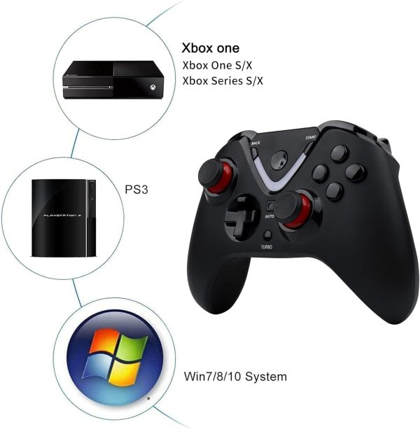 ⁦وحدة تحكم العاب لاسلكية من روتومون مع اضاءة LED متوافقة مع Xbox One S/X، Xbox Series S/X، لوحة العاب تحكم عن بعد مع محول لاسلكي 2.4G مثالي لالعاب FPS (اسود)، اكس بوكس سيريز اكس⁩ - الصورة ⁦4⁩