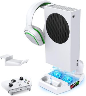 قاعدة تبريد مع شاحن وحدة تحكم لجهاز Xbox Series S ، ونظام تبريد مزدوج المروحة مع 3 سرعات قابلة للتعديل ، وقاعدة شحن بمؤشر LED