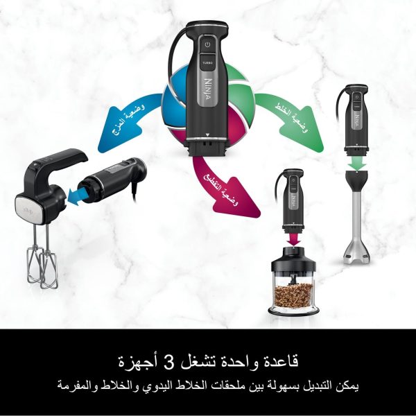 ⁦خلاط يدوي 3 في 1 للطعام من نينجا، يصلح للفرم والتقطيع [موديل CI100UK] بقدرة 850 واط، لون اسود⁩ - الصورة ⁦2⁩