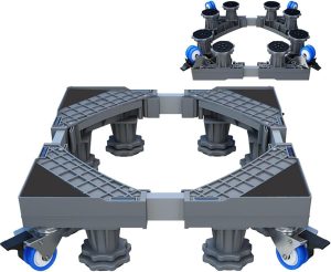 قاعدة غسالة ذات انبوب مزدوج بطول مطور قابل للتعديل من اي تي لايف، حامل ثلاجة مع بكرة متحركة، رمادي - 8 اقدام قوية و4 اقفال مطاطية دوارة، YXJ-25F رمادي