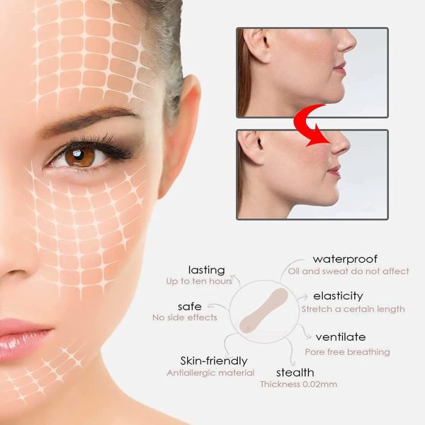 ⁦شريط شد الوجه ستيكرات لاصقة غير مرئية على شكل حرف V للوجه رقع رفع خط الذقن المزدوج ملصقات المزدوجة والتجاعيد حول العينين والرقبة ورفع الجلد المترهل ادوات تجميل وشد 80 قطعة شفاف⁩ - الصورة ⁦2⁩