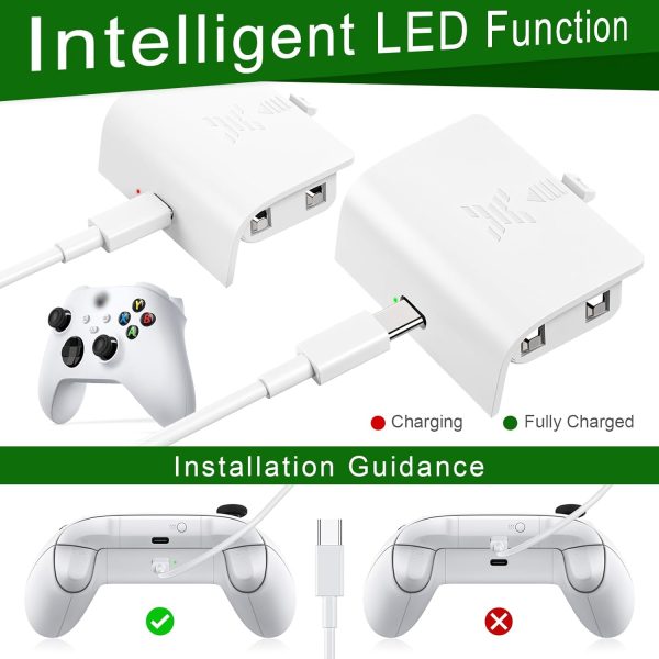 ⁦كيكوكل حزمة بطارية وحدة التحكم متوافقة مع سلسلة Xbox S/X، بطارية قابلة لاعادة الشحن 1400 مللي امبير في الساعة، شحن سريع 25 ساعة، مجموعة ملحقات شحن اكس بوكس مع كيبل شحن 8 قدم، NiMh، 5.0 فولت⁩ - الصورة ⁦4⁩
