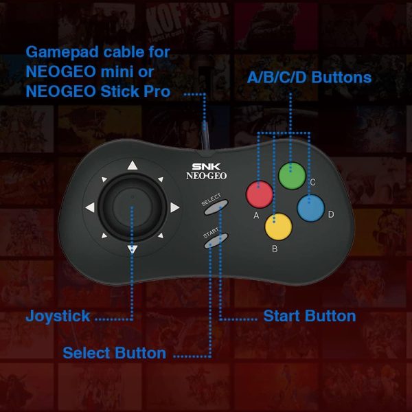 ⁦UNICO NEOGEO Mini Pad Controller Game, Wired Gamepad Official Control Pad for SNK (Black)⁩ - الصورة ⁦5⁩