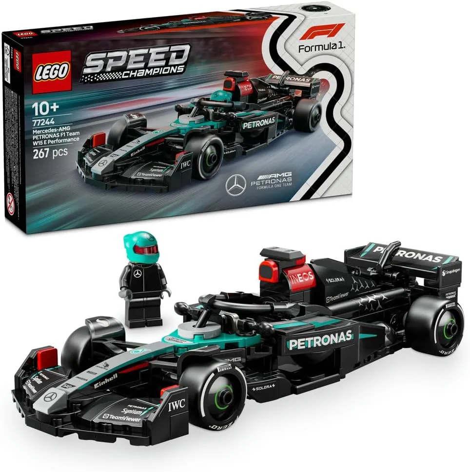 لعبة سيارة سباق Mercedes-AMG F1 W15 من ليغو Speed Champions، مجموعة سائق سيارة سباق مع شخصية صغيرة، نموذج قابل للبناء للصبيان والبنات بعمر 10 سنوات أو أكثر، هدية فورمولا 1‎ للأطفال قابلة للتجميع 77244