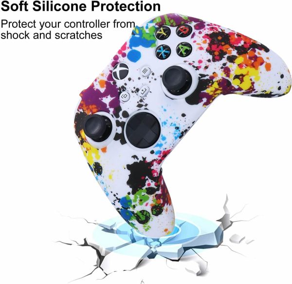 ⁦Silicone Skin Cover Case for Xbox Series Controllers, Soft Anti-Slip Rubber Protector Accessories (2 pack) with Thumb Grip Caps (Graffiti)⁩ - الصورة ⁦3⁩