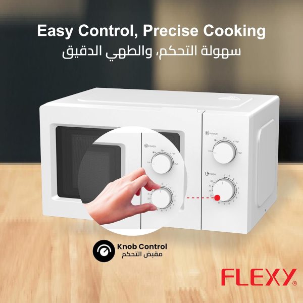 ⁦فلكسي® فرن ميكروويف 20 لتر، مخرج 700 واط، مدخل 1150 واط، 6 مستويات طاقة، اذابة تجميد، مؤقت 35 دقيقة، تحكم بمقبض، باب زجاجي مرئي، 220-240 فولت، سهل الطبخ والتسخين في المطبخ⁩ - الصورة ⁦4⁩
