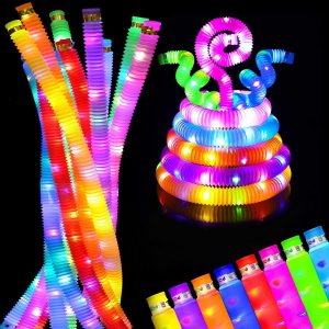 أنابيب فيدجيت مضيئة باضاءة LED مكونة من 12 عبوة، لهدايا الحفلات، ألعاب فدجيت حسية، عصي متوهجة كبيرة تتوهج في الظلام، لوازم الحفلات جاوهوك باضاءة LED، وأنابيب فيدجيت بوب فيدجيت للأطفال، من ميكنج تيك