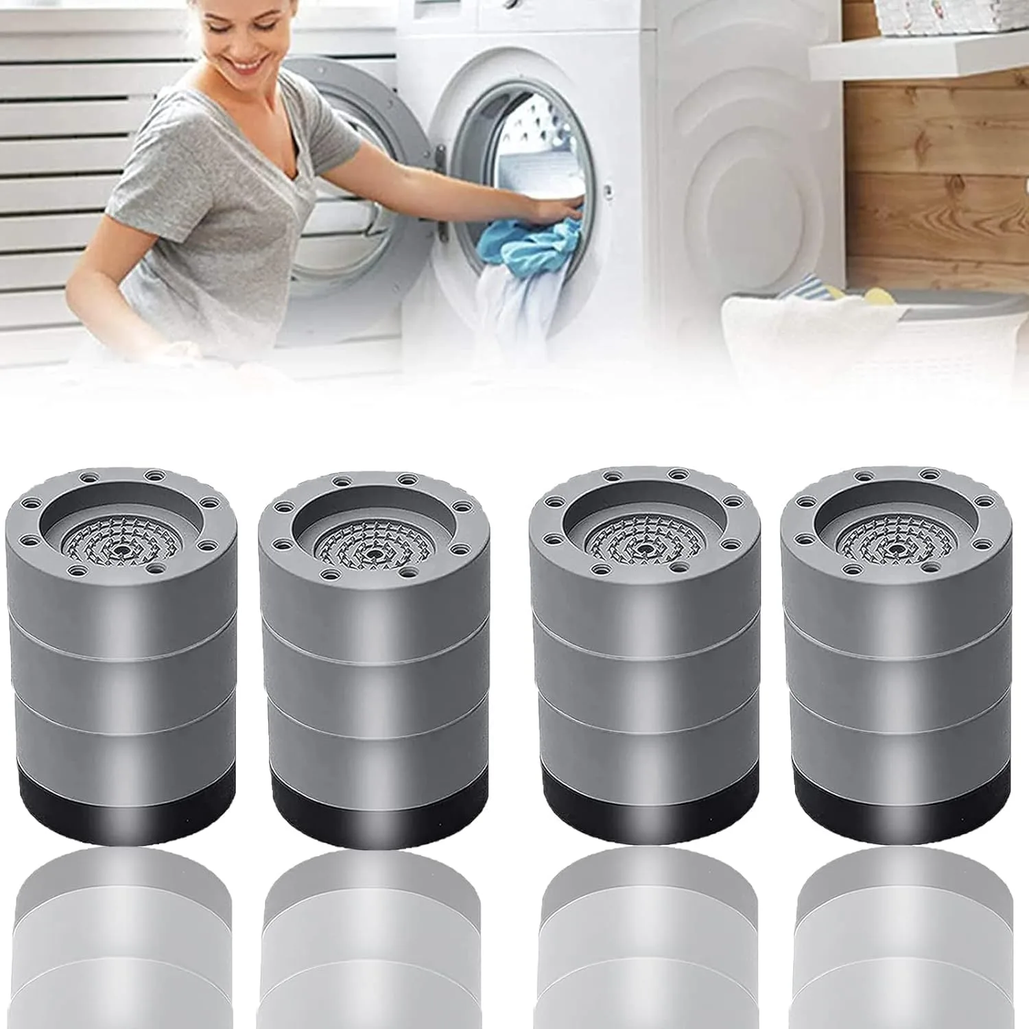 X spring Washing Machine Foot Pads, 8.5cm 4PCS Universal Washing Machine Foot Pad Base, Dryer Anti-Vibration Pads for Washing Machine Refrigerator, Shock Noise Cancelling Washing Machine Support