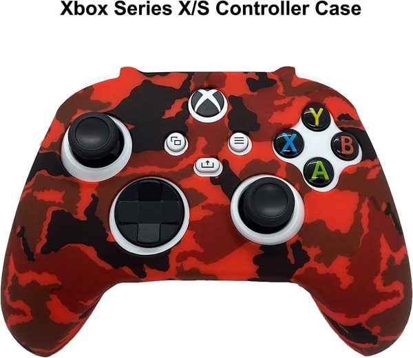 ⁦Silicone Skin Cover Case for Xbox Series Controllers, Soft Anti-Slip Rubber Protector Accessories (2 pack) with Thumb Grip Caps (Camouflage Red & Blue)⁩ - الصورة ⁦2⁩